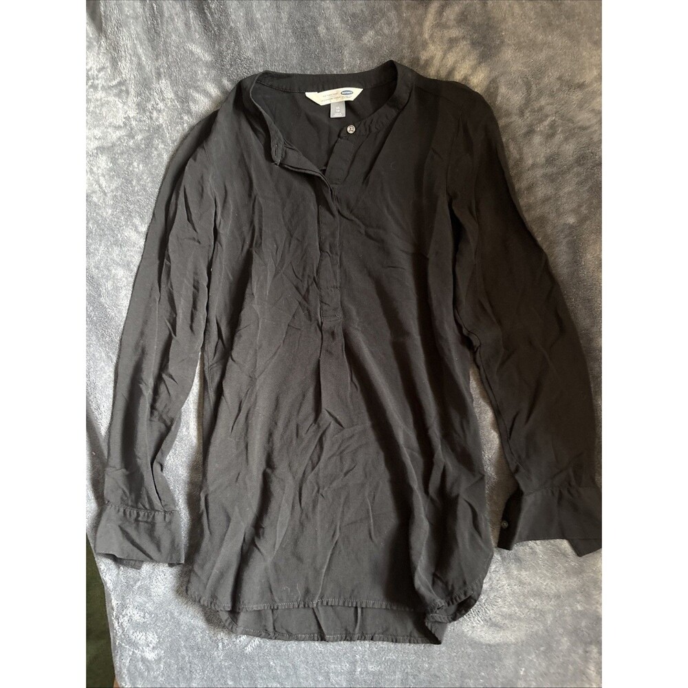 #90 Old Navy Tunic Shirt Womens XS Black Long Sleeve Popover Curved Hem Casual